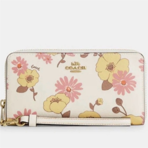 Coach Handbags - Coach Cream Floral Zip Wristlet with Pink & Yellow Blooms